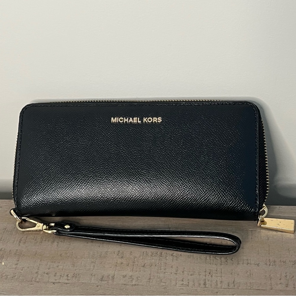 Michael Kors Black Wristlet Wallet with Gold Accents